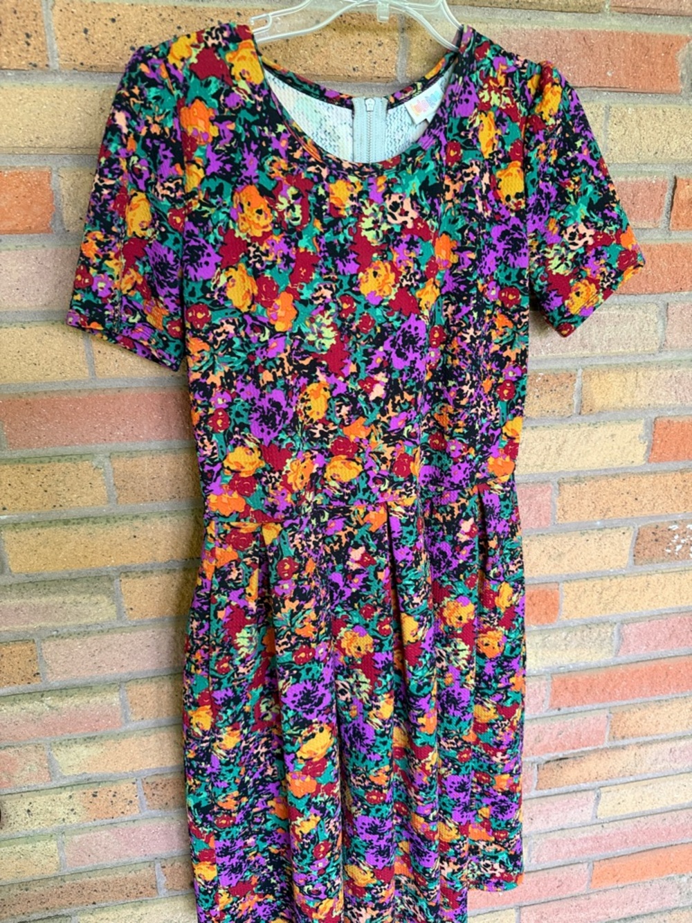 LuLaRoe Short Sleeve Floral Mini Dress in Purple, Green, Orange